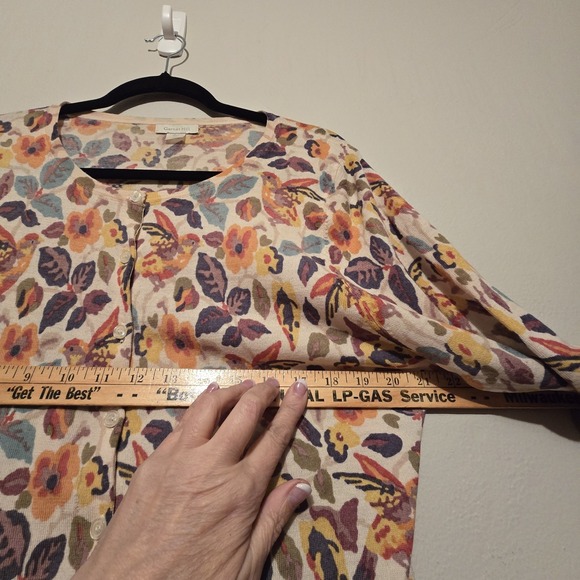 Garnet Hill Merino Wool Floral Cardigan Sweater Womens XL Crop Birds Nature Boho - Picture 8 of 11